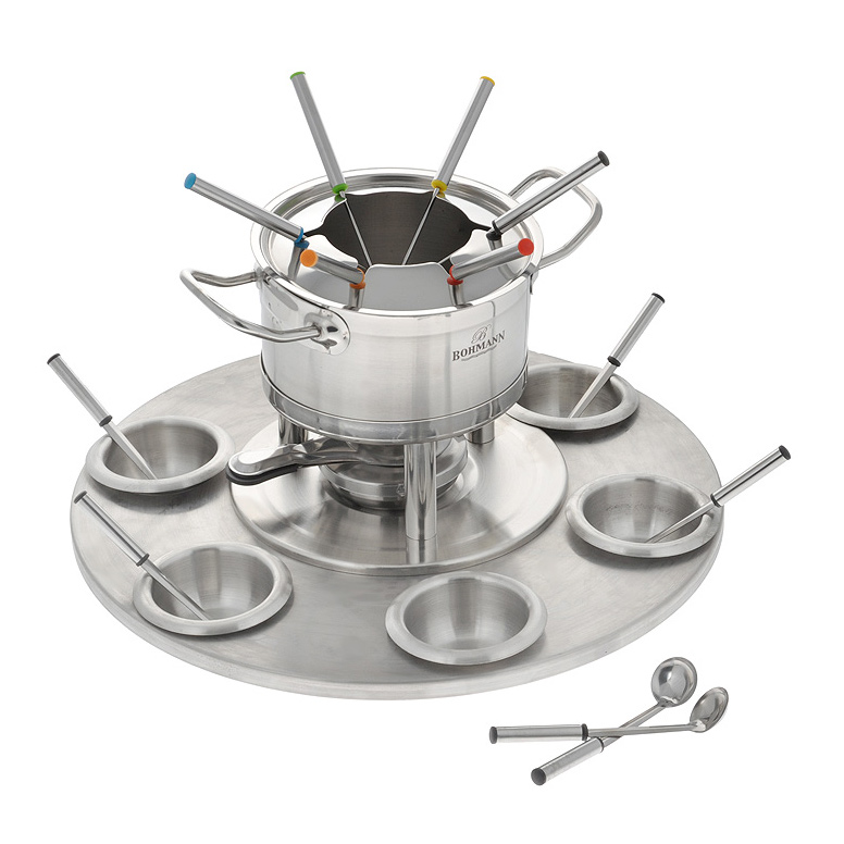 Набор для фондю из нержавеющей стали с каменной плитой, 15 предметов, стальной